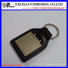 Porte-clés métallique en cuir noir allongé simple et de haute qualité (EP-K573024)